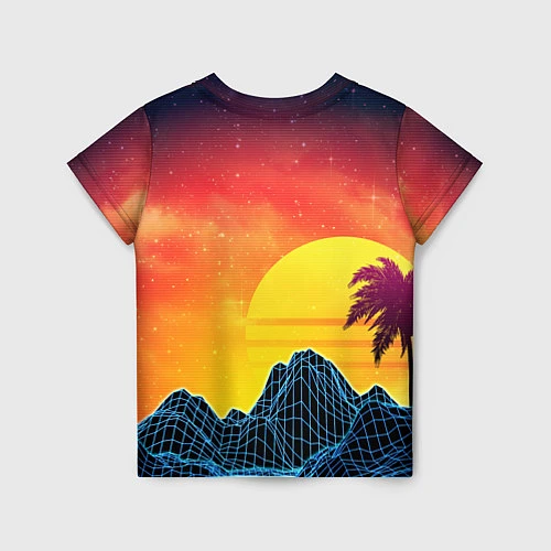 Детская футболка Тропический остров на закате ретро иллюстрация / 3D-принт – фото 2