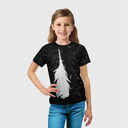 Футболка детская Белое перо на чёрном, цвет: 3D-принт — фото 2