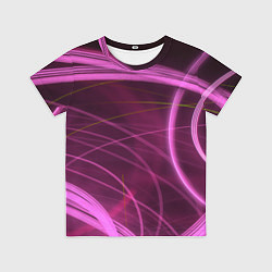 Детская футболка Абстрактные неоновые розовые линии во тьме