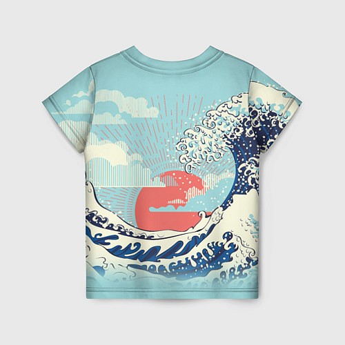 Детская футболка Морской пейзаж с большими волнами на закате / 3D-принт – фото 2