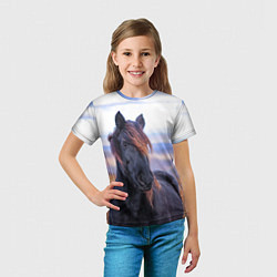 Футболка детская Черный конь, цвет: 3D-принт — фото 2