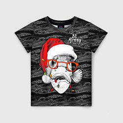 Футболка детская Be merry, fish, Santa Claus, цвет: 3D-принт