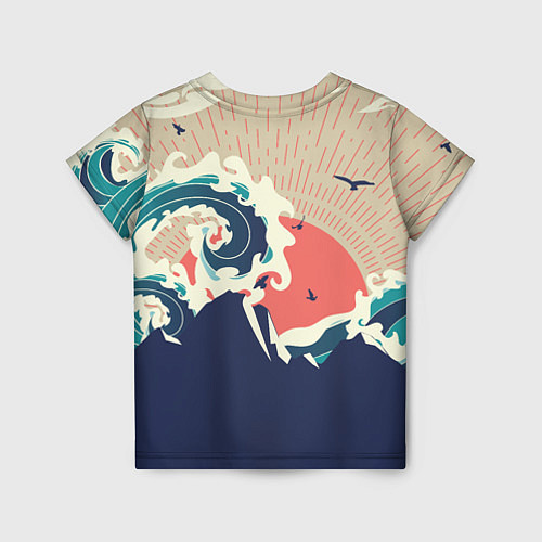 Детская футболка Большая океанская волна и силуэт пустынного остров / 3D-принт – фото 2
