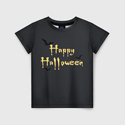 Футболка детская Happy Halloween надпись с летучими мышами, цвет: 3D-принт