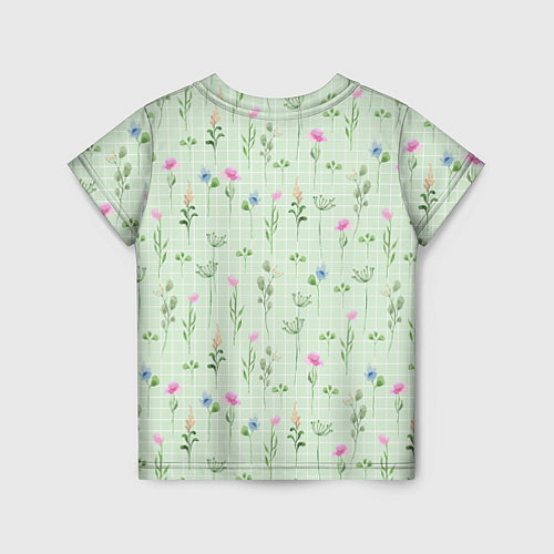 Детская футболка Акварельные растения на зеленой клетке / 3D-принт – фото 2