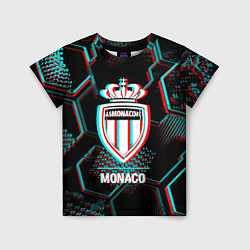 Футболка детская Monaco FC в стиле glitch на темном фоне, цвет: 3D-принт