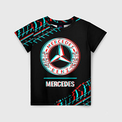 Футболка детская Значок Mercedes в стиле glitch на темном фоне, цвет: 3D-принт