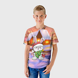 Футболка детская Новый год - зайчик с елочкой, цвет: 3D-принт — фото 2