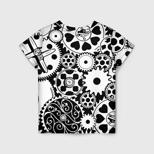 Детская футболка Шестеренки в черно-белом стиле / 3D-принт – фото 2