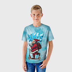 Футболка детская Санта с мешком на самокате, цвет: 3D-принт — фото 2