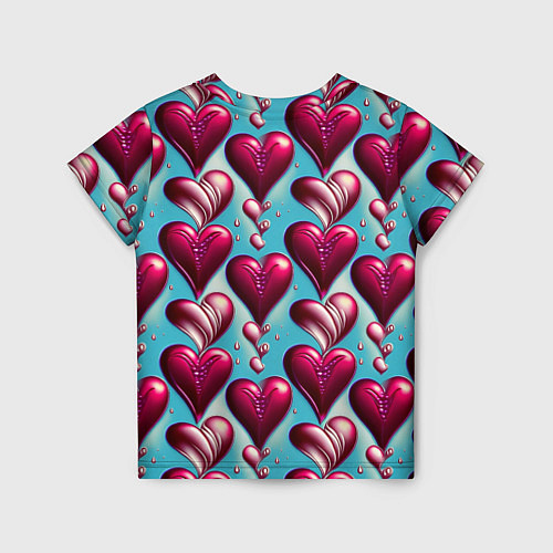 Детская футболка Паттерн красные абстрактные сердца / 3D-принт – фото 2