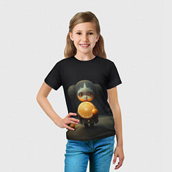 Футболка детская Девочка с мандарином в руках, цвет: 3D-принт — фото 2