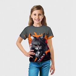 Футболка детская Rocker Cat on a gray background - C-Cats collectio, цвет: 3D-принт — фото 2