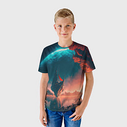 Футболка детская Абстрактный летающий корабль и луна, цвет: 3D-принт — фото 2