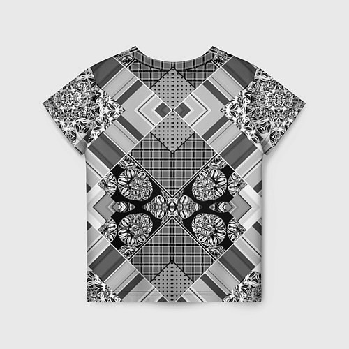 Детская футболка Черно белый этнический лоскутный узор / 3D-принт – фото 2