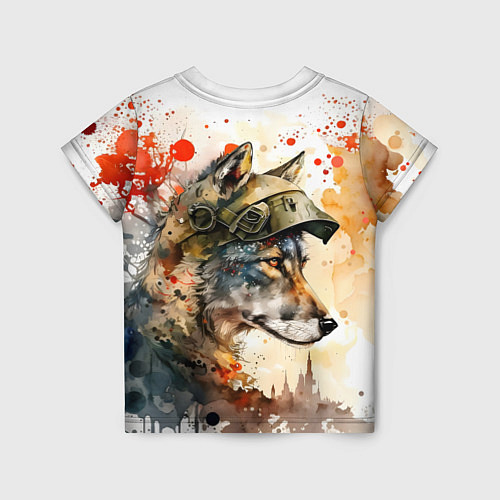 Детская футболка Акварельный волк солдат / 3D-принт – фото 2