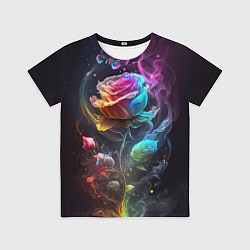 Футболка детская Неоновая бабочка над большой розой, цвет: 3D-принт