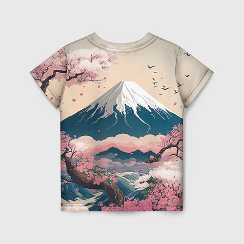 Детская футболка Японский пейзаж: цветение сакуры у горы Фудзияма / 3D-принт – фото 2