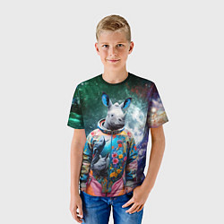 Футболка детская Rhino in spacesuit - neural network, цвет: 3D-принт — фото 2