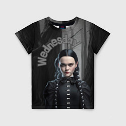 Футболка детская Wednesday Addams в лесу, цвет: 3D-принт