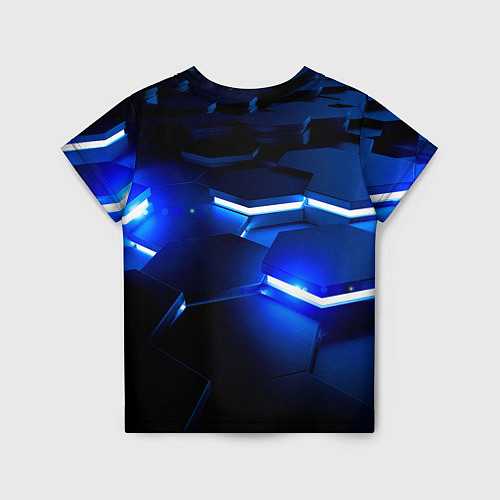 Детская футболка Металлические соты с синей подсветкой / 3D-принт – фото 2