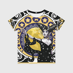 Футболка детская Древняя богиня Никс и рамка в стиле модерн с луной, цвет: 3D-принт