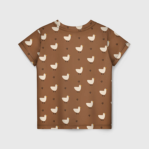 Детская футболка Гуси и травка - паттерн коричневый / 3D-принт – фото 2