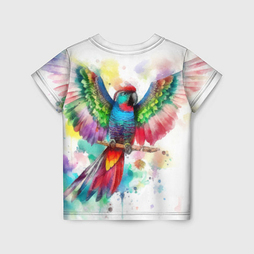 Детская футболка Разноцветный акварельный попугай с расправленными / 3D-принт – фото 2