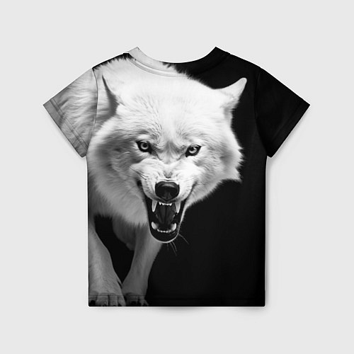 Детская футболка Агрессивный белый волк / 3D-принт – фото 2