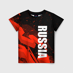 Детская футболка Russia - белая надпись на красных брызгах