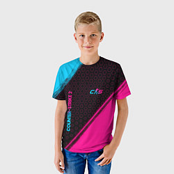 Футболка детская Counter-Strike 2 - neon gradient: надпись, символ, цвет: 3D-принт — фото 2