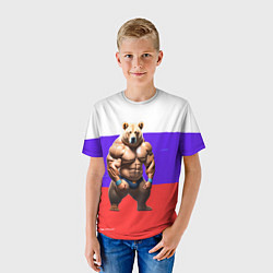 Футболка детская Накаченный медведь на Российском флаге, цвет: 3D-принт — фото 2