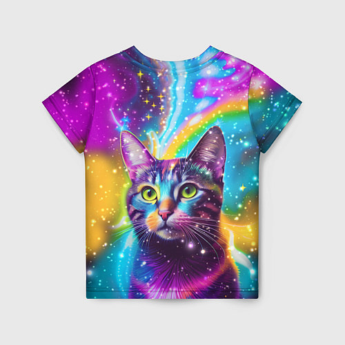 Детская футболка Полосатый кот с разноцветной звездной туманностью / 3D-принт – фото 2