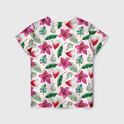 Детская футболка Арбузы, цветы и тропические листья / 3D-принт – фото 2