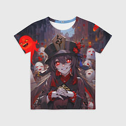 Футболка детская Ху тао с призраками - Геншин, цвет: 3D-принт
