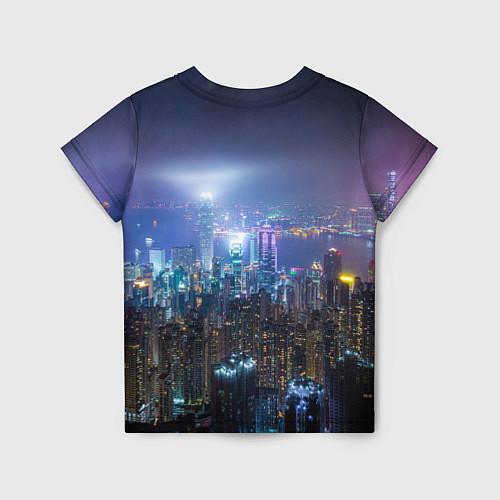 Детская футболка Большой город в розово-голубых огнях / 3D-принт – фото 2