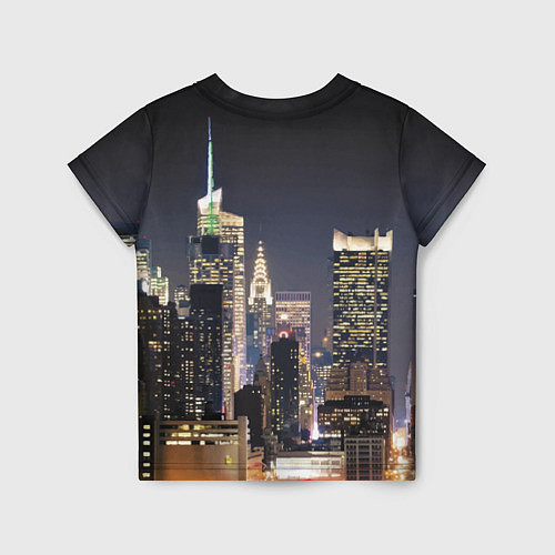 Детская футболка Котяра в стиле киберпанк на фоне ночного города / 3D-принт – фото 2