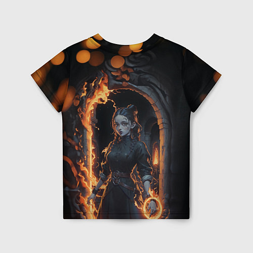 Детская футболка Готическая девушка с двумя косами огненная магия / 3D-принт – фото 2