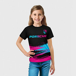 Футболка детская Porsche - neon gradient: символ сверху, цвет: 3D-принт — фото 2
