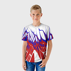 Футболка детская Лучи - белый синий красный - Хуф и Ся, цвет: 3D-принт — фото 2