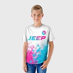 Футболка детская Jeep neon gradient style: символ сверху, цвет: 3D-принт — фото 2