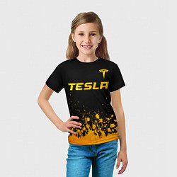 Футболка детская Tesla - gold gradient: символ сверху, цвет: 3D-принт — фото 2