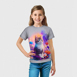 Футболка детская Котик и акварель, цвет: 3D-принт — фото 2