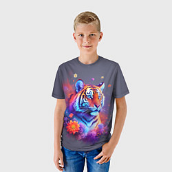 Футболка детская Тигр и краски - нейросеть, цвет: 3D-принт — фото 2