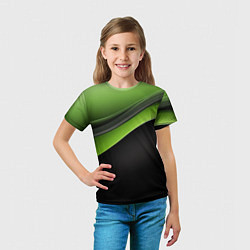Футболка детская Black green abstract, цвет: 3D-принт — фото 2