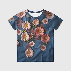 Футболка детская Хризантемы на джинсе, цвет: 3D-принт
