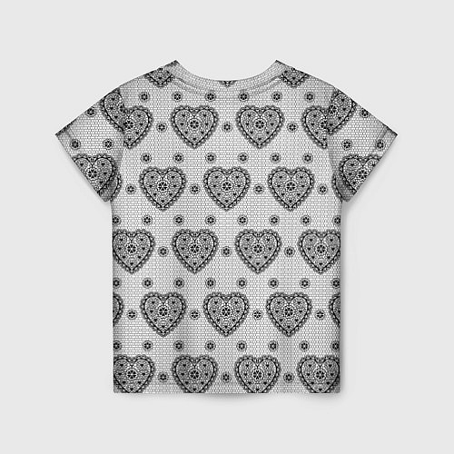Детская футболка Черное кружево с сердцами / 3D-принт – фото 2