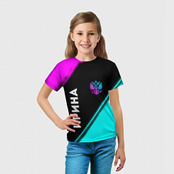 Футболка детская Ирина и неоновый герб России: надпись, символ, цвет: 3D-принт — фото 2