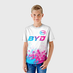 Футболка детская BYD neon gradient style: символ сверху, цвет: 3D-принт — фото 2