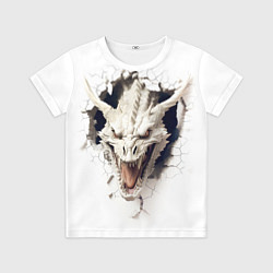 Детская футболка Белый дракон выглядывает из стены